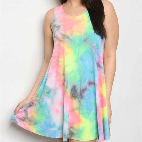 NEON TIE DYE MULTI PLUS SIZE TANK TUNIC DRESS - Picture 4 of 5